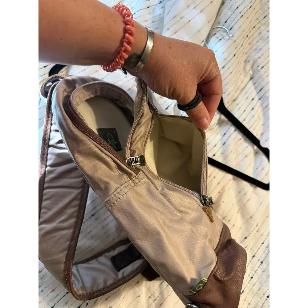 TSD Brand Urban Light Coated Canvas Sling Bag in Beige NWOT